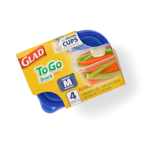 Glad Medium Rectangle Snack Containers with Dressing Cup - 24 Oz, 4 Count