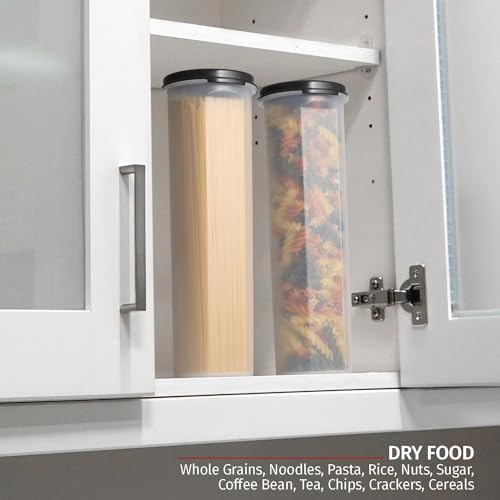 Black Tall Clear Pasta Container with Lid - Airtight Food Storage