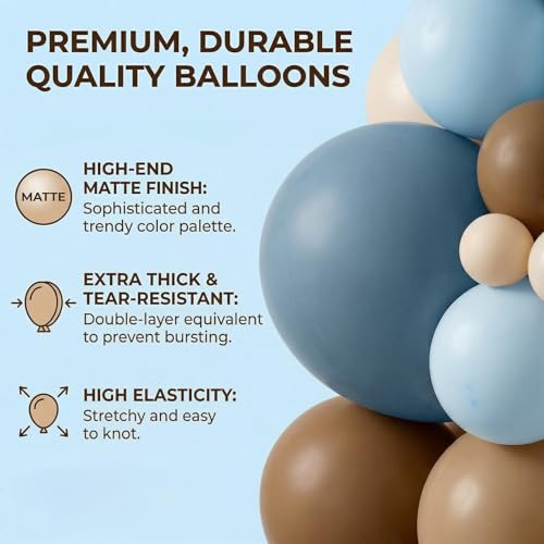 Dusty Blue & Brown Balloon Arch Kit - 122 Pcs Baby Shower Decor