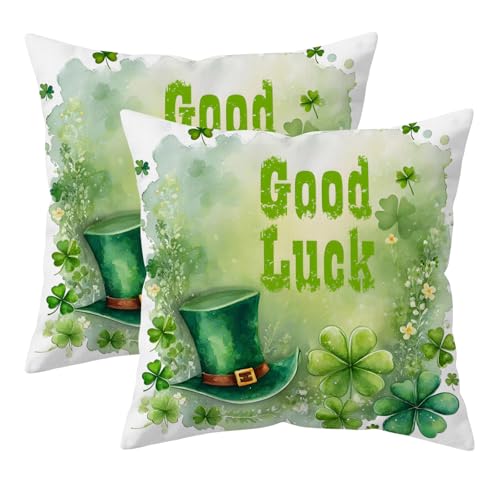 St. Patrick's Day Throw Pillow Covers 16x16 Inch Shamrock Clover Cases 2 Pack