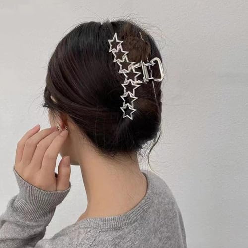 Silver Star Large Metal Hair Claw Clip Nonslip Metallic Jaw Clamp