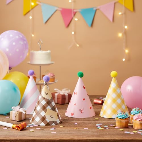 11 Pcs Colorful Cone Party Hats with Pom Poms for Birthdays