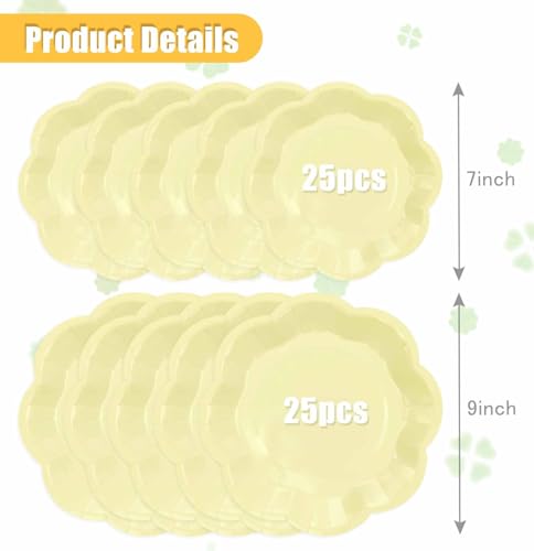 Yellow Paper Plates - 50 PCS Scalloped Disposable Plates Set