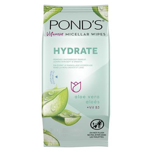 POND’S Micellar Makeup Remover Wipes, Aloe Vera & Vitamin B3, 25 Count