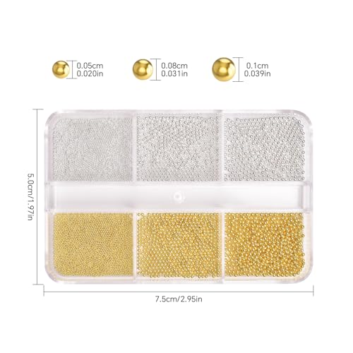 Siyuwuro Mini Metal Caviar Beads for Nail Art 3D Gold Silver Charms