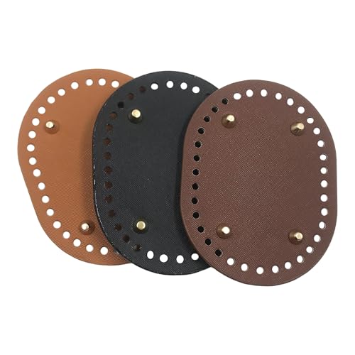 PU Leather Purse Bottom Shaper 3-Pack, 140x110mm Oval Crochet Bag Base with Pre-Punched Holes