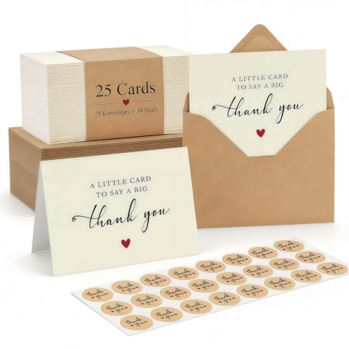 XXINMOH 25-Pack Premium Thank You Cards with Envelopes, 350GSM Cardstock