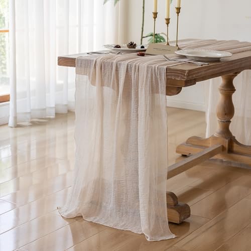 Light Beige Cheesecloth Table Runner 35x120in - Elegant Home Décor