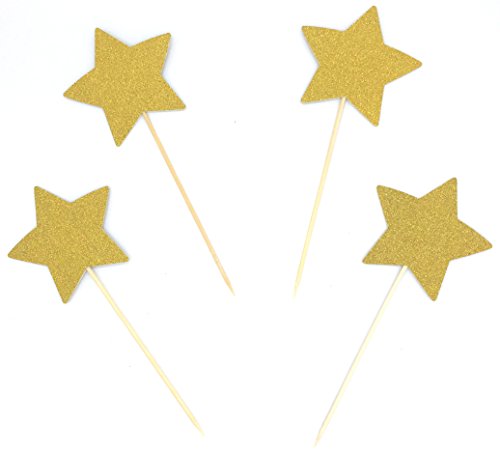 Gold Glitter Star Cake Toppers - Double Sided, Pack of 12