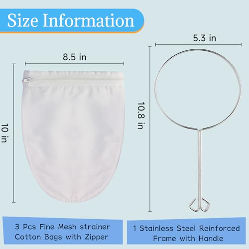 White 3-Pack Fine Mesh Strainer Bags with Steel Handle - Reusable Food Filter
