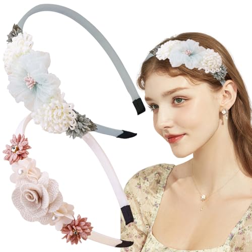 Ainvhh 2 PCS Rose Flower Headband Boho Floral Hair Band Crown for Women