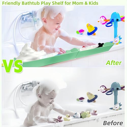 DAECHAO Green Silicone Bathtub Splash Guard with 4 Suction Cups, Kids Bath Toy Organizer