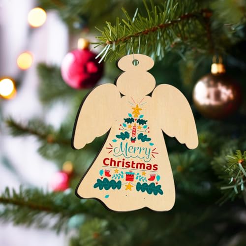 Wooden Angels Christmas Ornaments - Unfinished Wooden Angel Craft Set, 60 Pcs with Hemp Ropes - Angel Variation