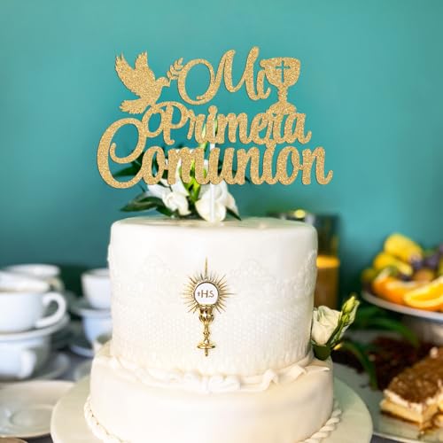 First Holy Communion Cake Topper - Gold Glitter Cross Decoration