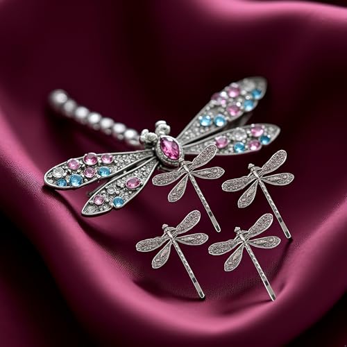 Silver Dragonfly Hair Clips Set of 4 Retro Antique Hair Barrettes