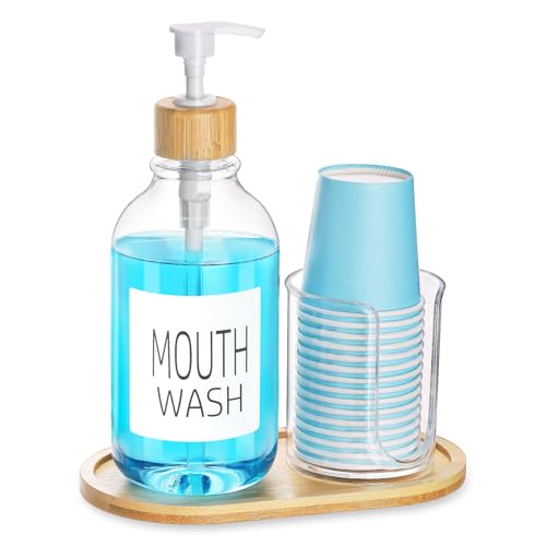 Clear Mouthwash Dispenser with Cup Holder - 17oz Refillable Bathroom Organizer