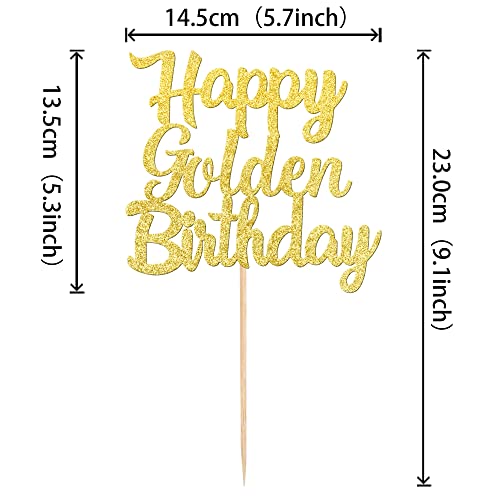 Happy Golden Birthday Cake Topper - Gold Glitter Decoration