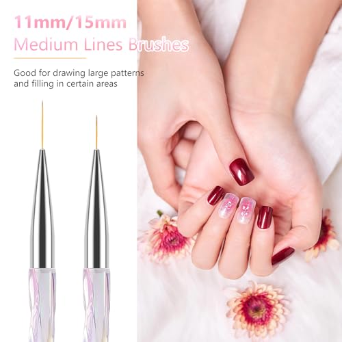 TEOYALL 5Pcs Nail Art Liner Brushes Set, Fine Detail Gel Polish Brushes