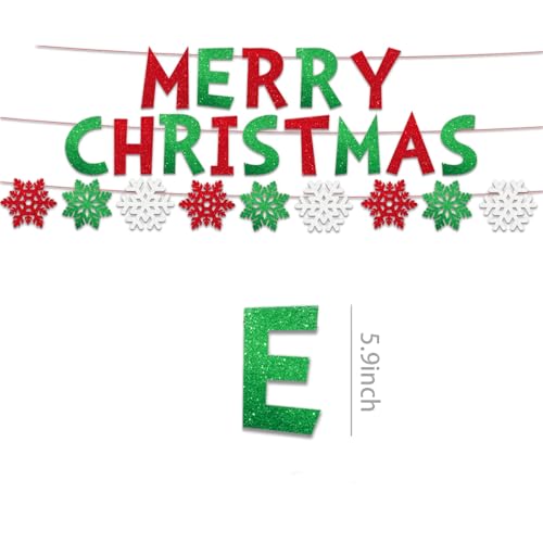 Glittery Merry Christmas Banner - Red and Green Holiday Decor