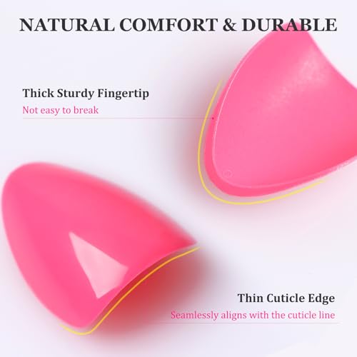 Artquee Hot Pink Short Almond Press on Nails Kit - 32 Pcs Glossy Reusable False Nails