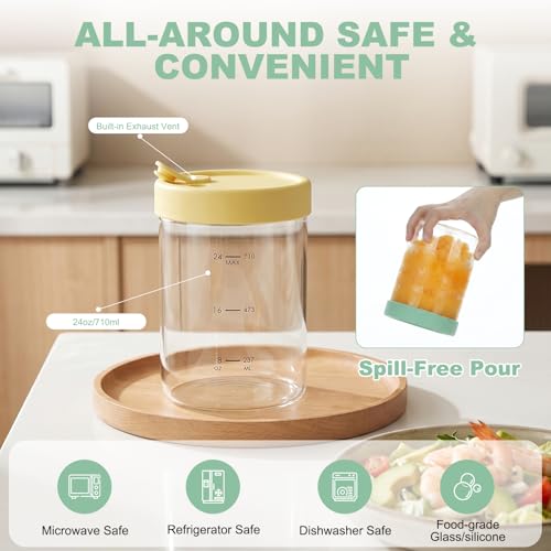 24oz Glass Soup Freezer Containers - 4-Pack with Vented Lids