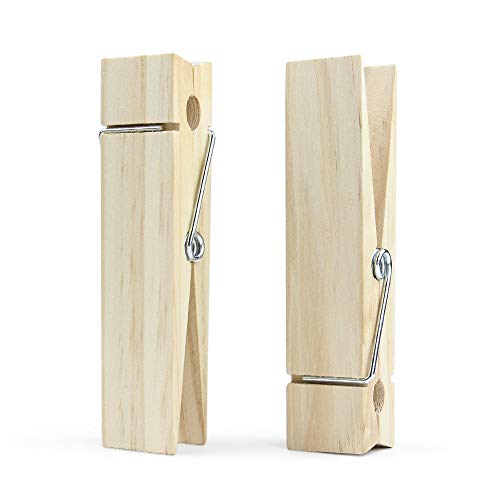 6-Inch Natural Wooden Clothespins - Jumbo Heavy Duty Craft Clips, 2 Pack