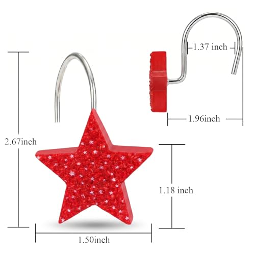 Auconda Patriotic Star Shower Curtain Hooks - Rustproof Heavy-Duty Metal S-Hooks