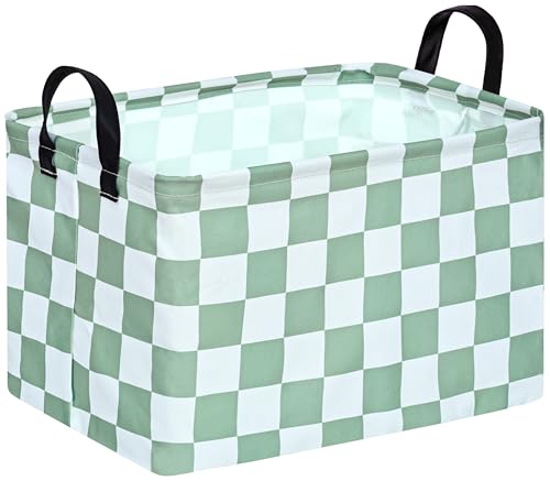 MAIZMZ Sage Green Checkered Storage Basket - Waterproof Nursery Organizer Bin