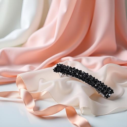 Black Rhinestone Hair Clips - Handmade Metal Crystal Barrette