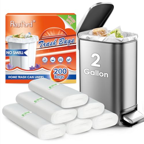 RayPard 200 Count Small Clear Trash Bags - 2 Gallon, Leakproof