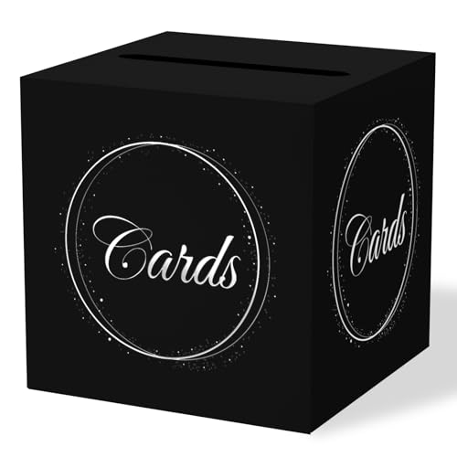 Elegant Black Silver Card Box with Gold Foil Design - 8.7"