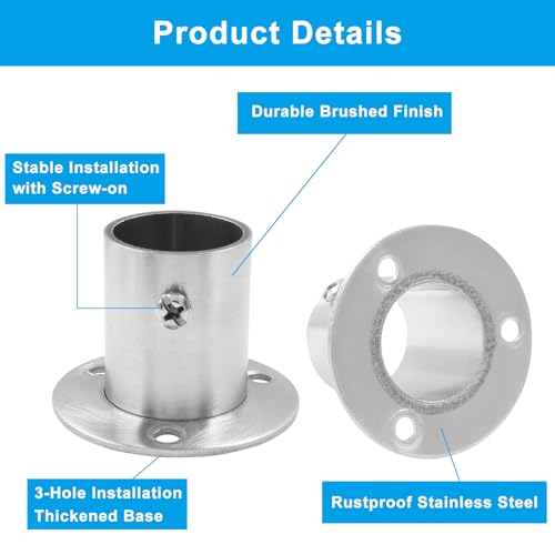 1 Inch Stainless Steel Closet Rod Holders - U-Shaped & O-Shaped Support Brackets