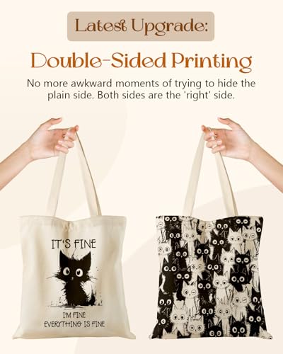 Miss Adola Black Cat Canvas Tote Bag for Women & Girls