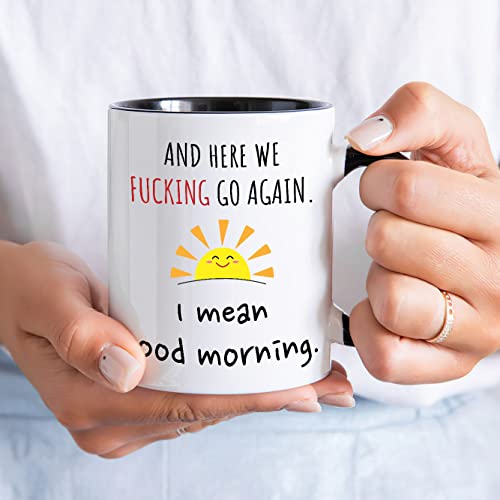 Funny Coffee Mug for Women - Here We Go Again Sarcastic Mom Cup with Colored Box - 11oz