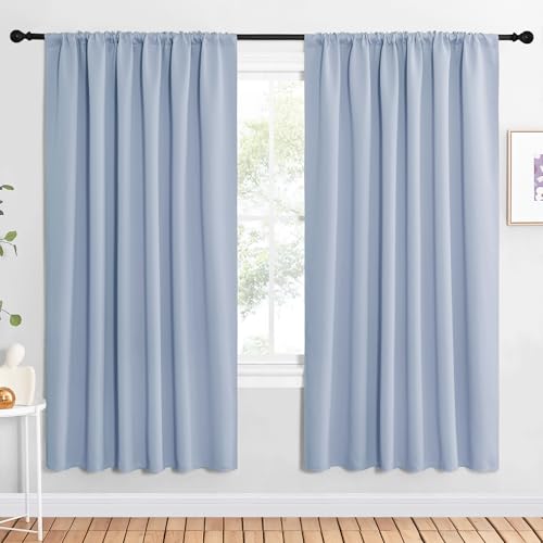 NICETOWN Vintage Blue Blackout Curtains - 62" x 72" Rod Pocket Panels (2)