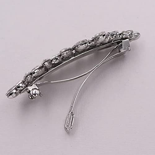 Crystal Rhinestone Hair Barrette Flower Design Silver Hair Clip