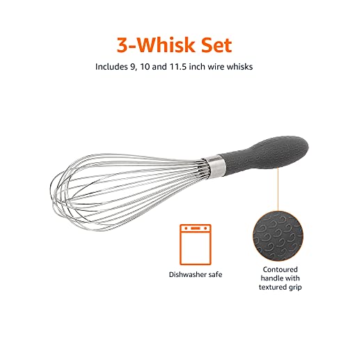 Amazon Basics 3-Piece Stainless Steel Balloon Wire Whisk Set