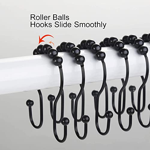 Goowin Black Stainless Steel Shower Curtain Hooks - 12 Pcs, Rustproof & Smooth Sliding