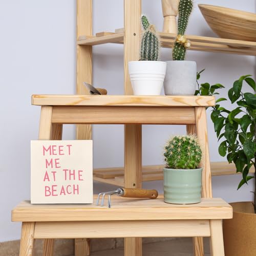 Pink Beach Themed Wooden Box Sign for Desk Decor - 5x5 Inch