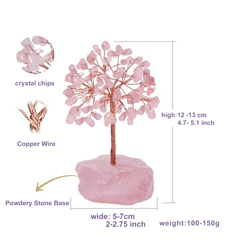 Rose Quartz Healing Crystal Tree - Natural Reiki Life Stone Decor for Feng Shui, Meditation & Home Office