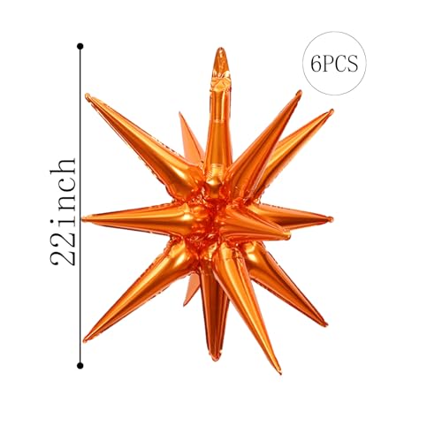 Orange Star Foil Balloons 22 Inch 14-Pointed 4D Cone Shape Party Decorations