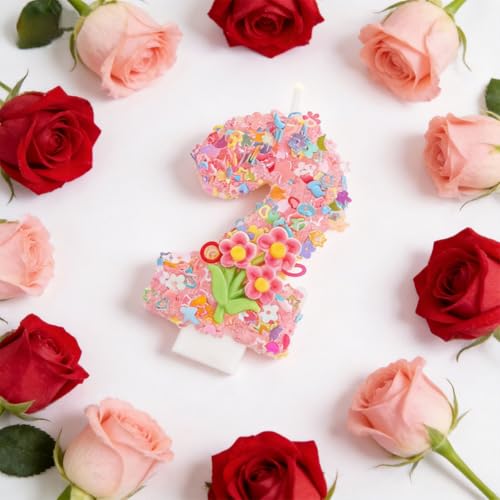 Srotmirw Number 2 Floral Birthday Candle Pink Spring Flower Cake Topper