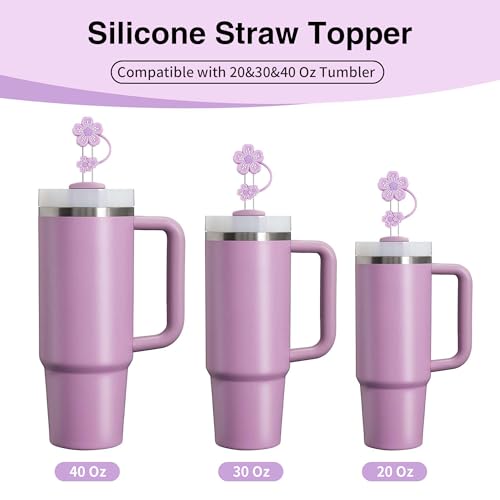 4 Pcs Cherry Blossom Straw Topper for Stanley Cup Accessories,Silicone straw topper for Stanley 30&40 Oz Tumbler,Reusable Flower straw cover fits perfectly with all types of 10mm/0.4in