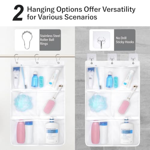F-color White 7-Pocket Mesh Shower Caddy - Hanging Organizer for Cruise