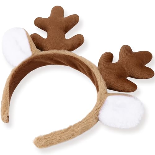 WantGor Reindeer Antlers Headband Deer Ears Hairband for Christmas Party