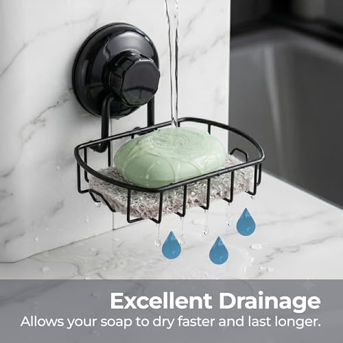 HASKO Accessories Black Suction Soap Dish with Hooks Stainless Steel SS304 Bathroom & Kitchen