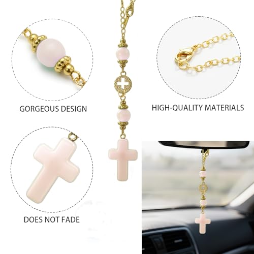 Pink Cross Car Charm for Rear View Mirror - Christian Gift for Women
