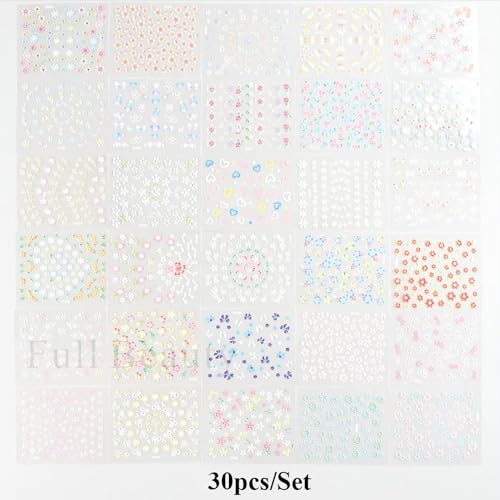 30 Sheets 5D Embossed Floral Nail Stickers Self-Adhesive Flower Decals