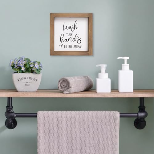 Flangairy Wash-White Funny Bathroom Sign 6x6 Inch Wood Framed Wall Art for Restroom