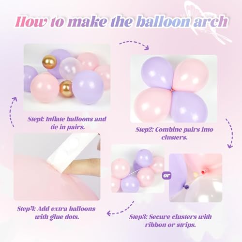 Butterfly Balloon Arch Kit - Pink & Purple with Gold Balloons